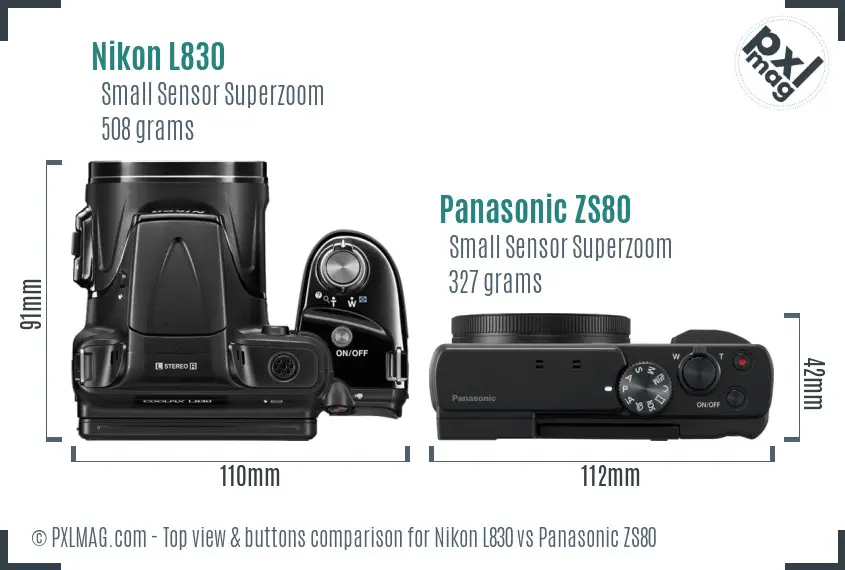 Nikon L830 vs Panasonic ZS80 top view buttons comparison