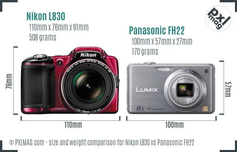 Nikon L830 vs Panasonic FH22 size comparison