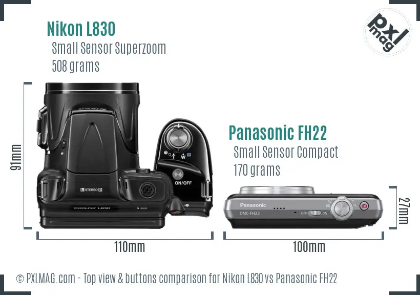 Nikon L830 vs Panasonic FH22 top view buttons comparison