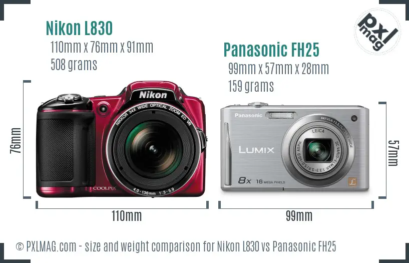 Nikon L830 vs Panasonic FH25 size comparison