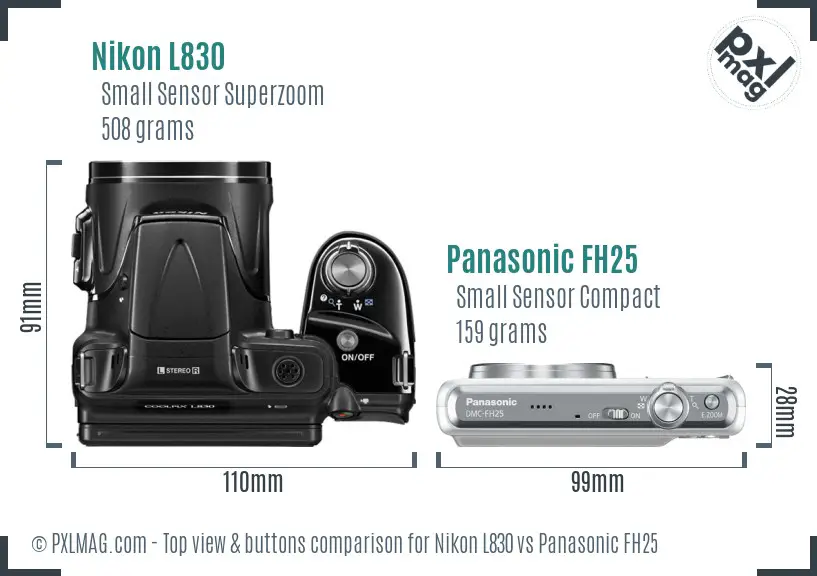 Nikon L830 vs Panasonic FH25 top view buttons comparison