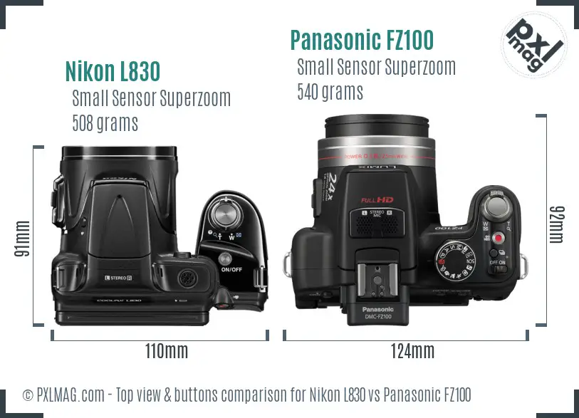 Nikon L830 vs Panasonic FZ100 top view buttons comparison