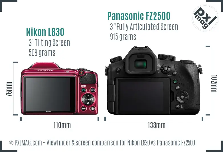 Nikon L830 vs Panasonic FZ2500 Screen and Viewfinder comparison