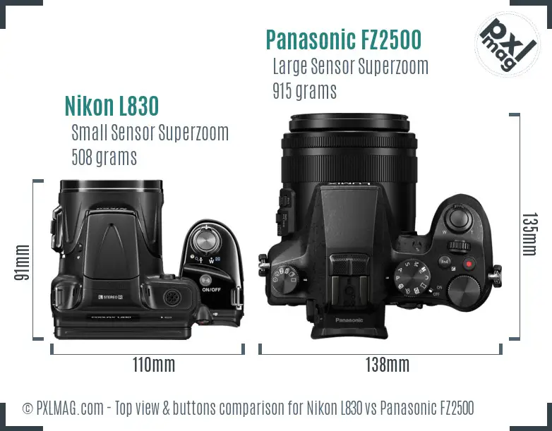 Nikon L830 vs Panasonic FZ2500 top view buttons comparison