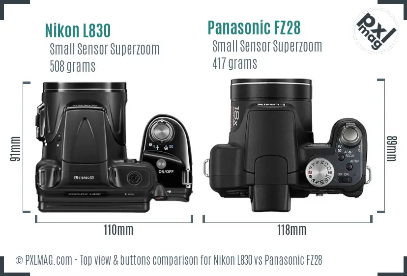 Nikon L830 vs Panasonic FZ28 top view buttons comparison