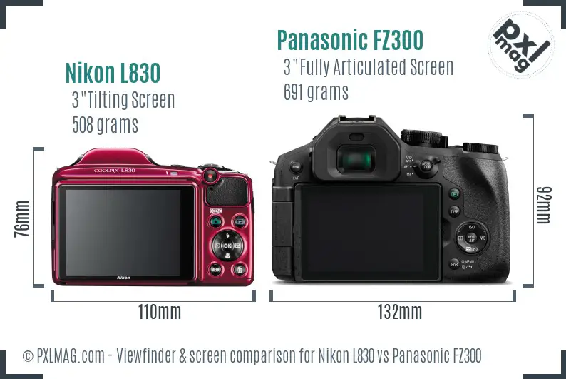 Nikon L830 vs Panasonic FZ300 Screen and Viewfinder comparison