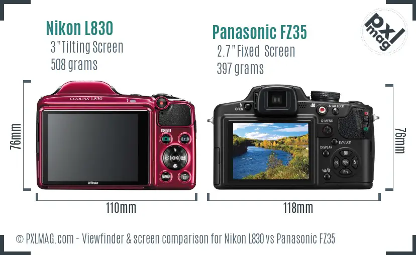 Nikon L830 vs Panasonic FZ35 Screen and Viewfinder comparison