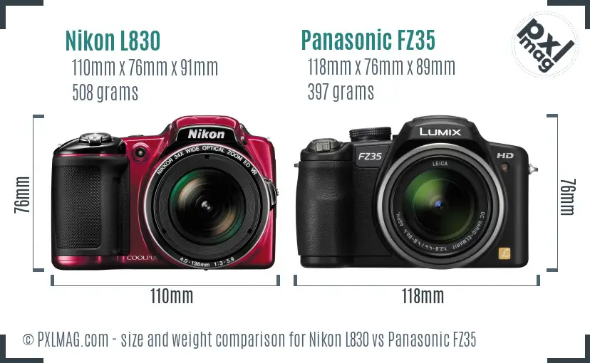 Nikon L830 vs Panasonic FZ35 size comparison