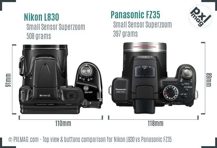 Nikon L830 vs Panasonic FZ35 top view buttons comparison