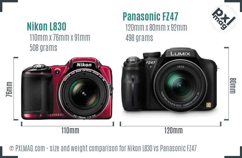 Nikon L830 vs Panasonic FZ47 size comparison Nikon L830 vs Panasonic FZ47 size comparison