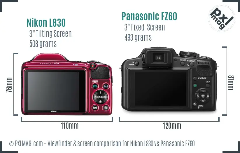 Nikon L830 vs Panasonic FZ60 Screen and Viewfinder comparison