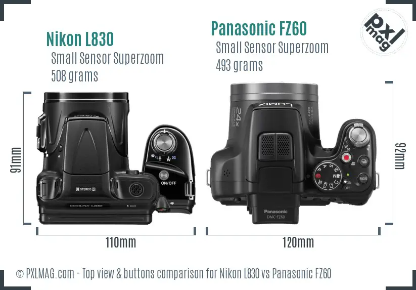 Nikon L830 vs Panasonic FZ60 top view buttons comparison