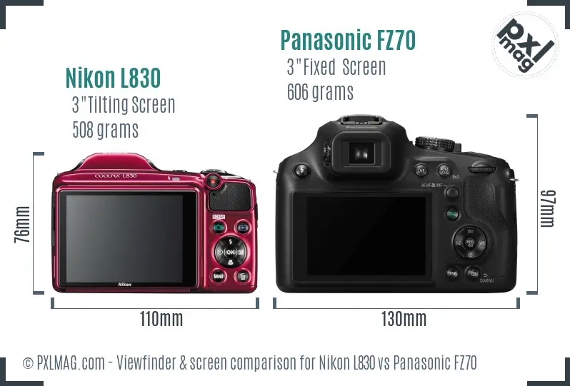 Nikon L830 vs Panasonic FZ70 Screen and Viewfinder comparison