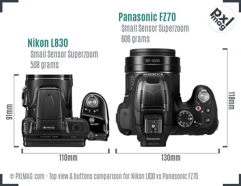 Nikon L830 vs Panasonic FZ70 top view buttons comparison