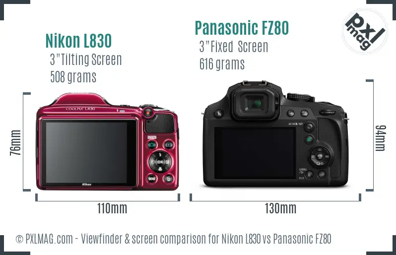 Nikon L830 vs Panasonic FZ80 Screen and Viewfinder comparison