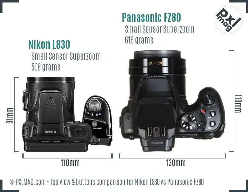 Nikon L830 vs Panasonic FZ80 top view buttons comparison