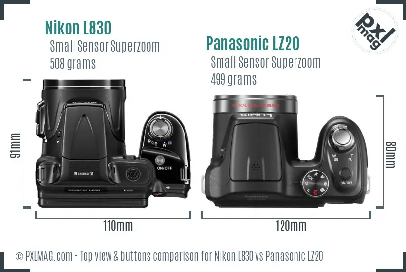 Nikon L830 vs Panasonic LZ20 top view buttons comparison