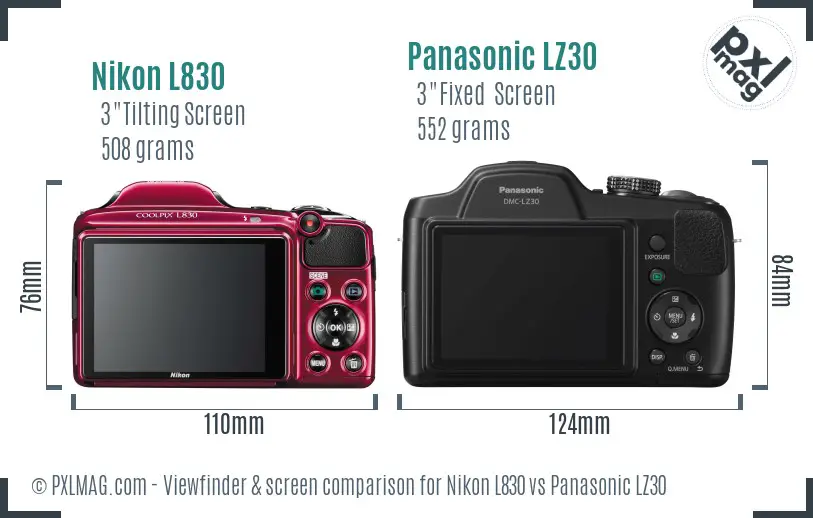 Nikon L830 vs Panasonic LZ30 Screen and Viewfinder comparison