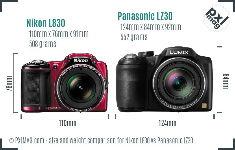 Nikon L830 vs Panasonic LZ30 size comparison
