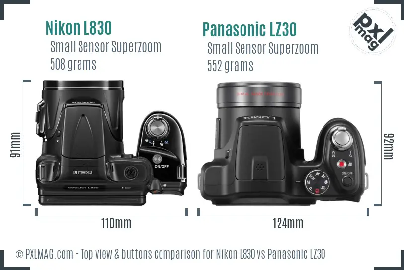 Nikon L830 vs Panasonic LZ30 top view buttons comparison