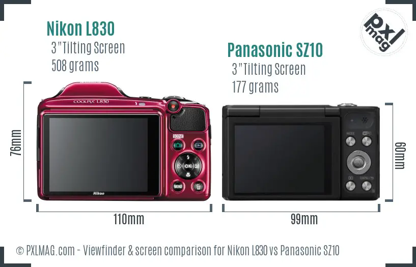 Nikon L830 vs Panasonic SZ10 Screen and Viewfinder comparison