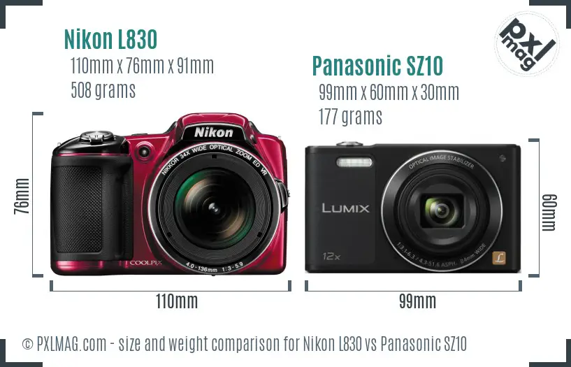 Nikon L830 vs Panasonic SZ10 size comparison