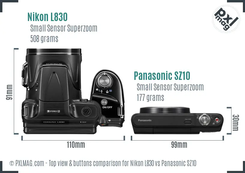 Nikon L830 vs Panasonic SZ10 top view buttons comparison