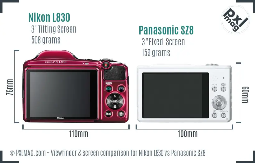 Nikon L830 vs Panasonic SZ8 Screen and Viewfinder comparison