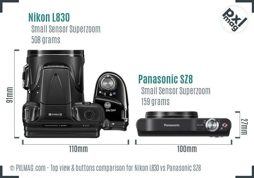 Nikon L830 vs Panasonic SZ8 top view buttons comparison
