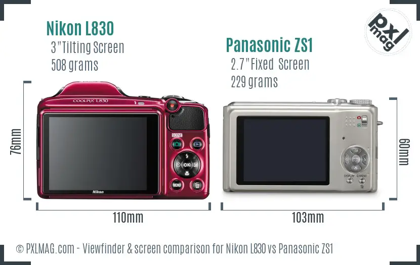 Nikon L830 vs Panasonic ZS1 Screen and Viewfinder comparison Nikon L830 vs Panasonic ZS1 Screen and Viewfinder comparison