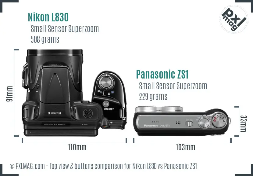 Nikon L830 vs Panasonic ZS1 top view buttons comparison Nikon L830 vs Panasonic ZS1 top view buttons comparison