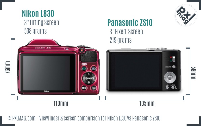 Nikon L830 vs Panasonic ZS10 Screen and Viewfinder comparison