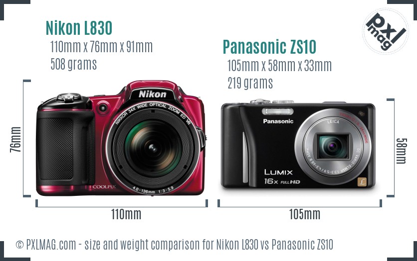 Nikon L830 vs Panasonic ZS10 size comparison