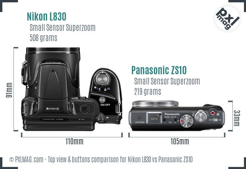 Nikon L830 vs Panasonic ZS10 top view buttons comparison