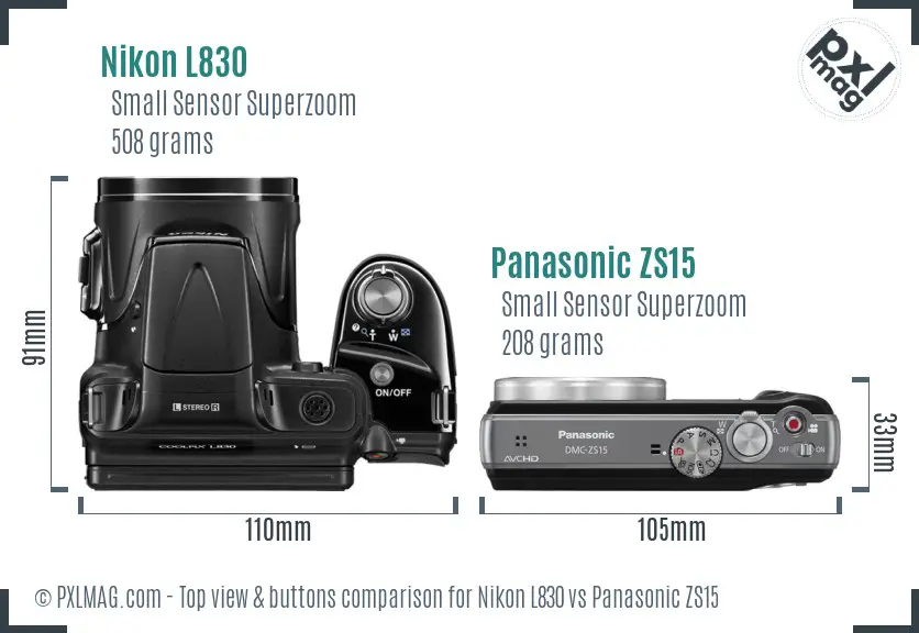 Nikon L830 vs Panasonic ZS15 top view buttons comparison