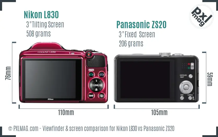 Nikon L830 vs Panasonic ZS20 Screen and Viewfinder comparison
