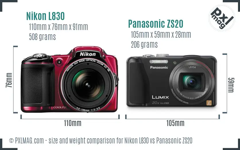 Nikon L830 vs Panasonic ZS20 size comparison