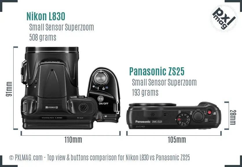 Nikon L830 vs Panasonic ZS25 top view buttons comparison