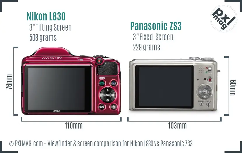 Nikon L830 vs Panasonic ZS3 Screen and Viewfinder comparison Nikon L830 vs Panasonic ZS3 Screen and Viewfinder comparison