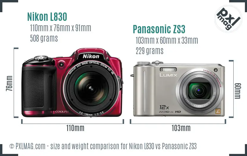 Nikon L830 vs Panasonic ZS3 size comparison Nikon L830 vs Panasonic ZS3 size comparison