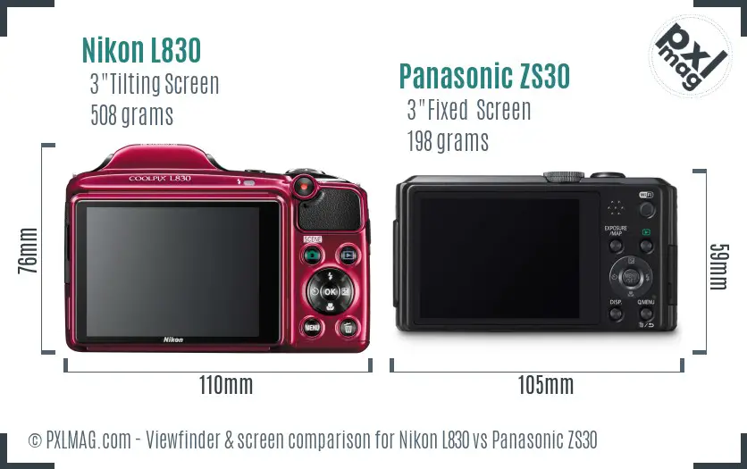 Nikon L830 vs Panasonic ZS30 Screen and Viewfinder comparison