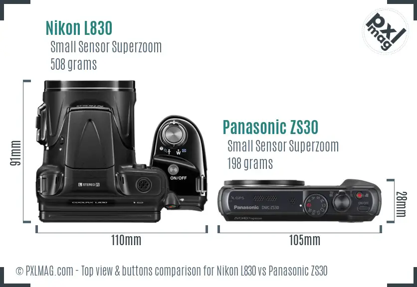 Nikon L830 vs Panasonic ZS30 top view buttons comparison