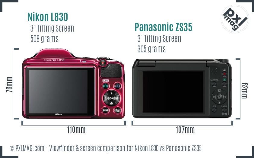 Nikon L830 vs Panasonic ZS35 Screen and Viewfinder comparison