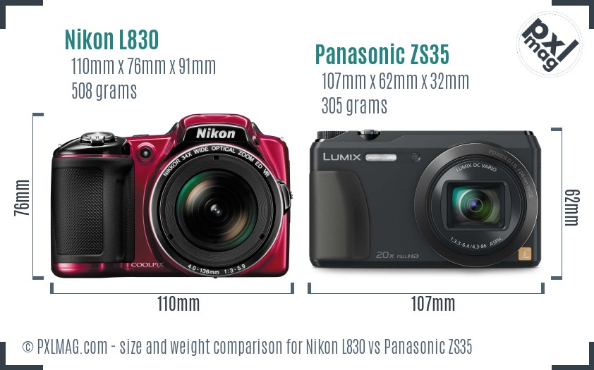 Nikon L830 vs Panasonic ZS35 size comparison