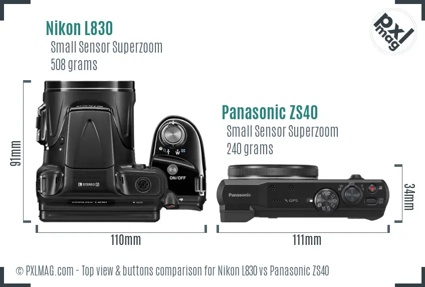 Nikon L830 vs Panasonic ZS40 top view buttons comparison