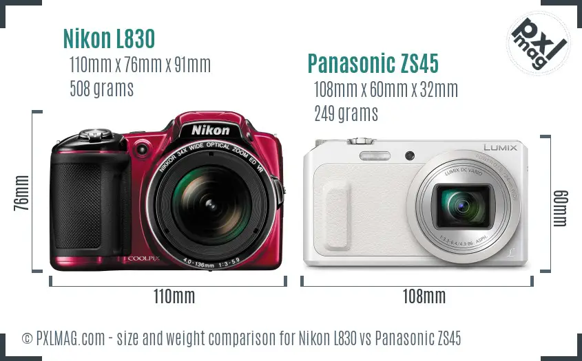 Nikon L830 vs Panasonic ZS45 size comparison