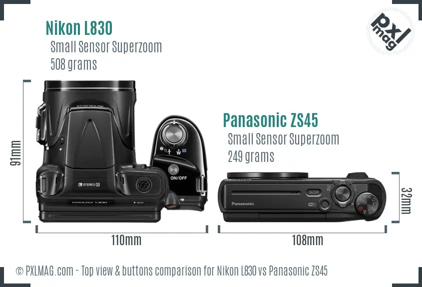 Nikon L830 vs Panasonic ZS45 top view buttons comparison
