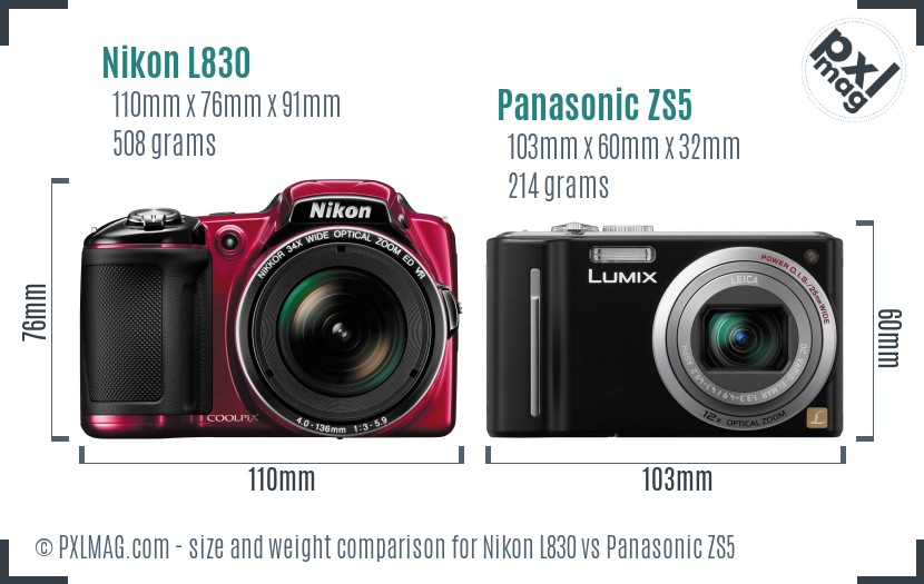 Nikon L830 vs Panasonic ZS5 size comparison