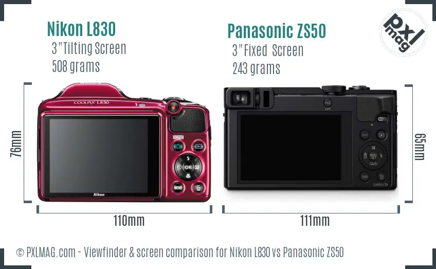 Nikon L830 vs Panasonic ZS50 Screen and Viewfinder comparison