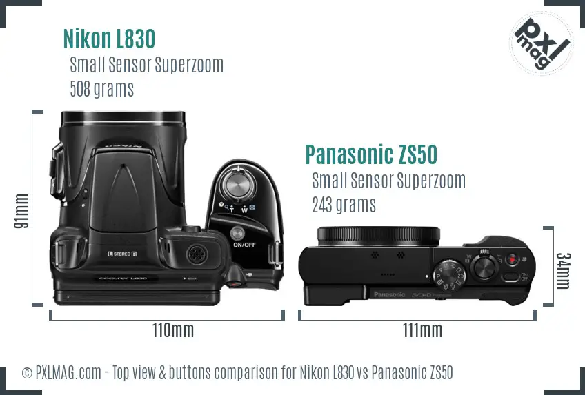 Nikon L830 vs Panasonic ZS50 top view buttons comparison